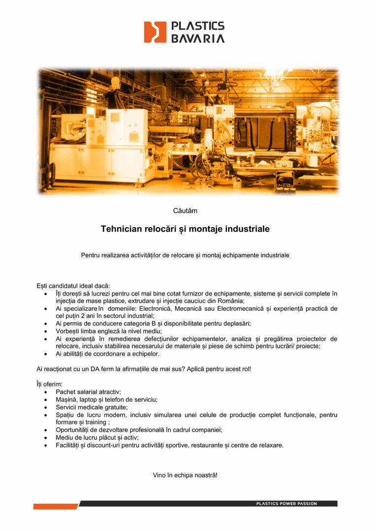  Anunt tehnician relocari industriale