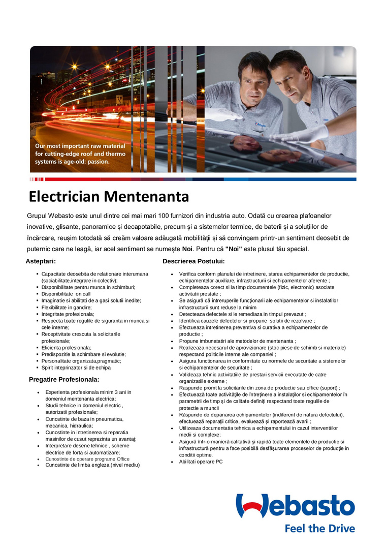 Anunt Electrician Mentenanta