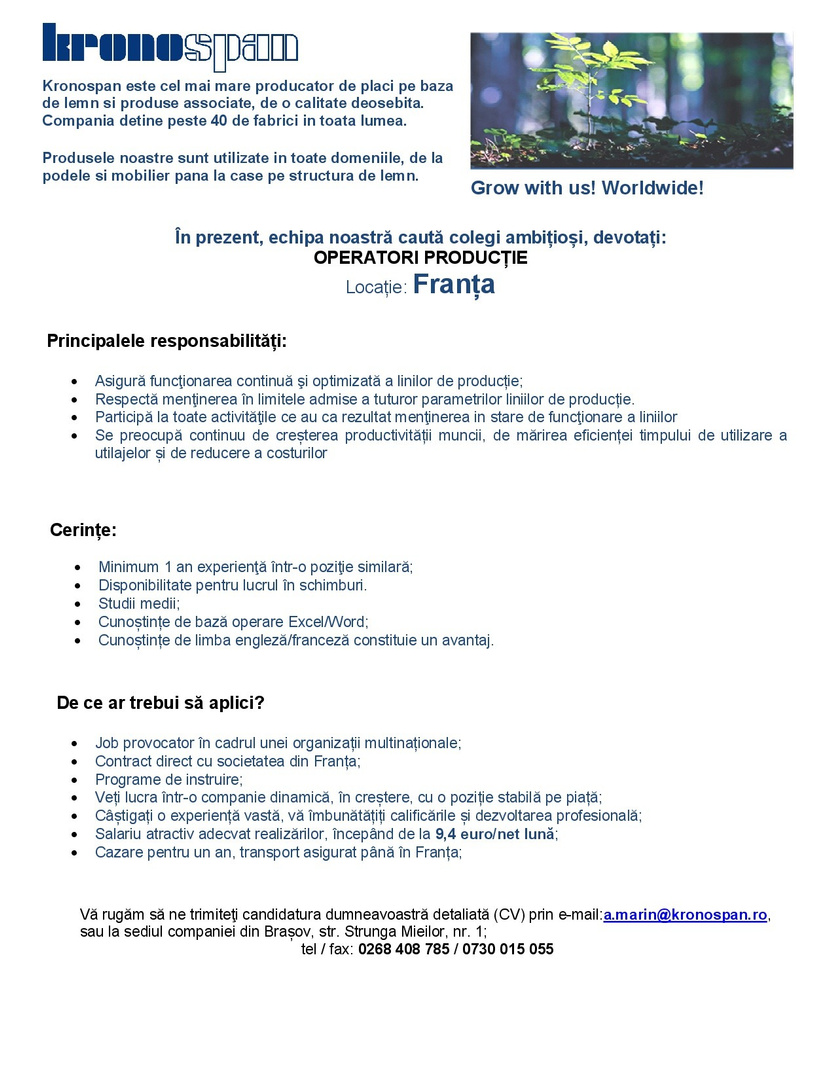 Anunt operatori productie  - FRANTA