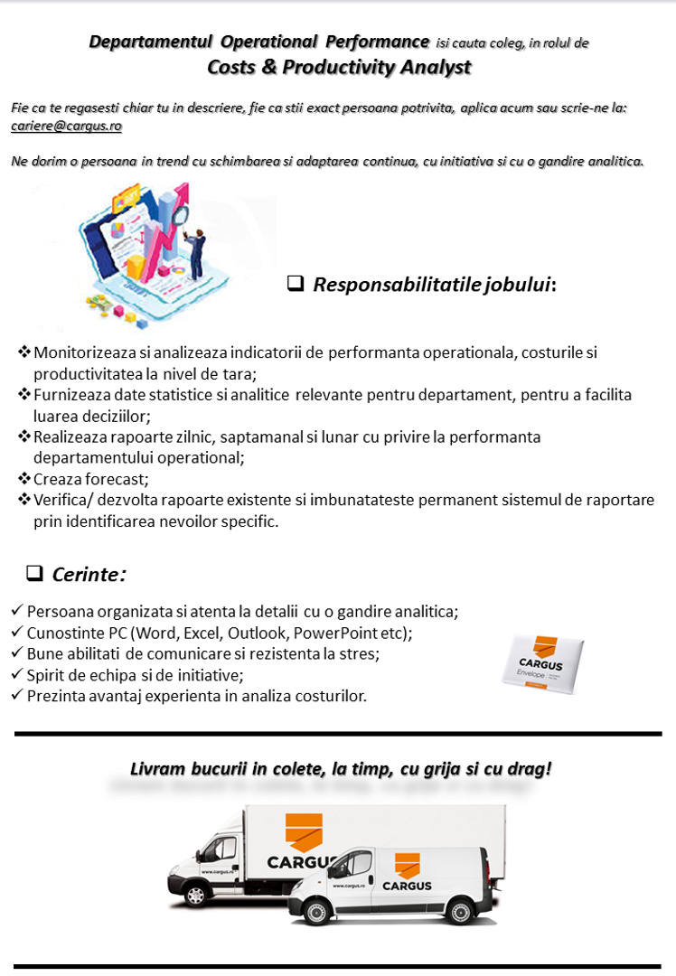 Anunt angajare extern Costs&Analyst