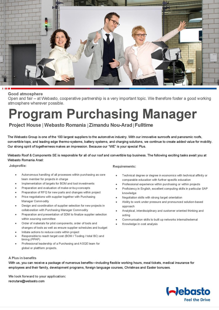 Program Purchasing Manager Arad, Zimandu Nou asto Romania S.R.L