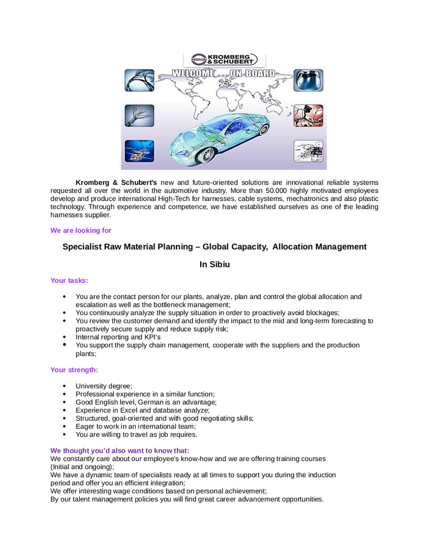 Specialist Raw Material Planning - Global Capacity Allocation Management