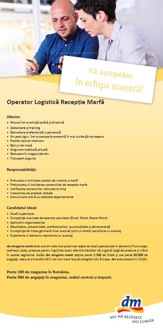 operator logistica receptie marfa