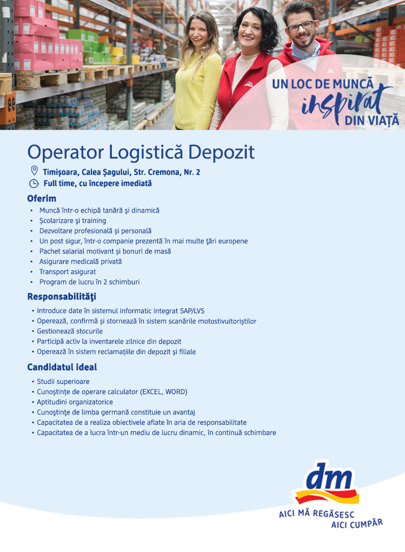 Anunt angajare Operator dep logistica